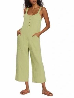 Billabong Wide Leg Stargazer Cotton Gauze Olive Jumpsuit Size S Festival Boho